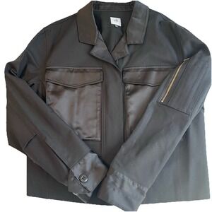 CAbi Moto Jacket Womens M Back In Black Satin Pocket Gold zip Jacket Edgy